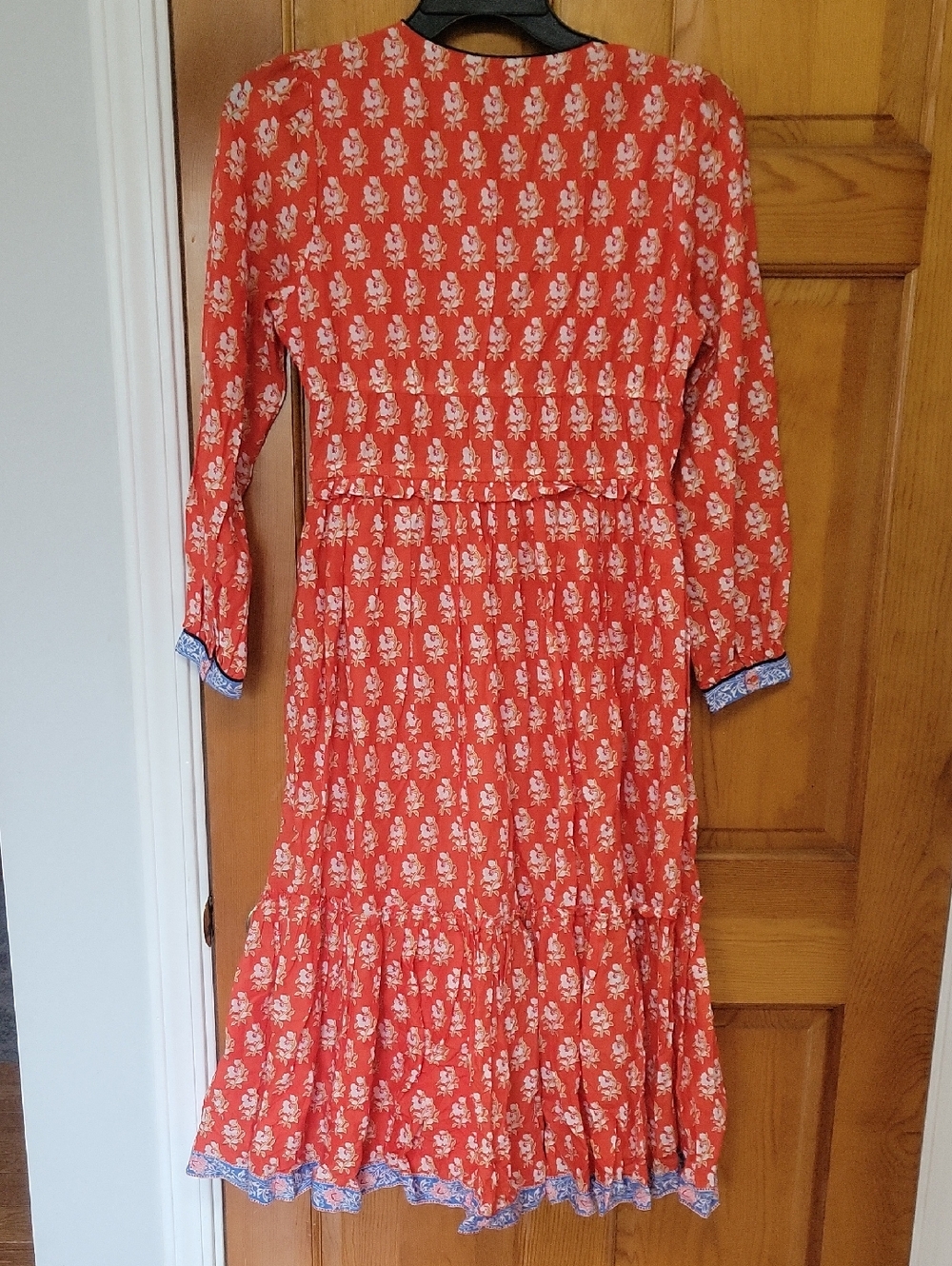 J. Crew Red Printed Button Front Midi Dress with Blue Trim size 6 NWT - Picture 7 of 8